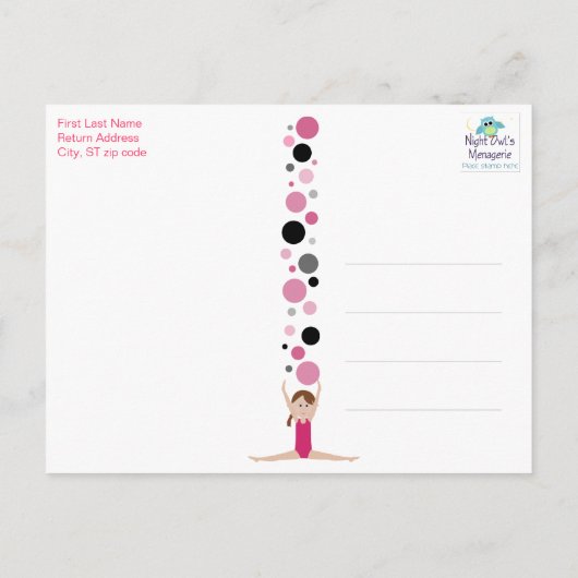 Carte Postale Merci Gymnastique en rose, gris et noir (Dos)