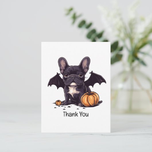 Carte Postale Merci Halloween Français Bulldog Bat Citrouilles (Debout devant)