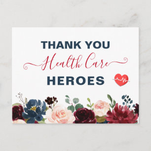 Carte Postale Merci Héros de la santé Bourgogne Marine Florale