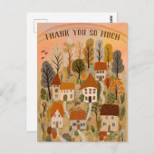Carte Postale MERCI Illustration Automne Village Mignon Campagne (Devant / Derrière)