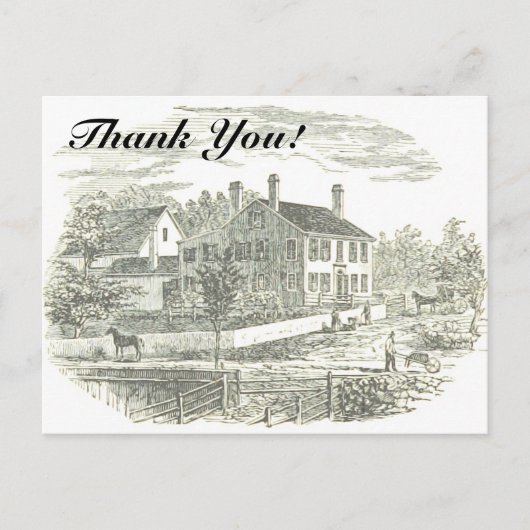 Carte Postale "Merci !" + Illustration de maison et de ferme vin (Devant)