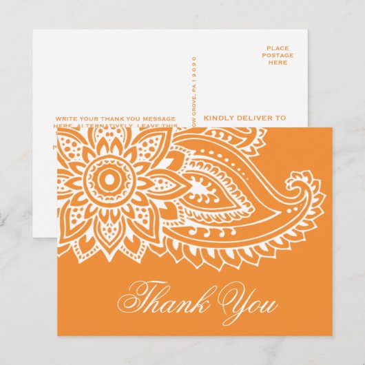 Carte Postale Merci indien orange Paisley (Devant / Derrière)
