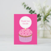 Carte Postale Merci, joli cupcake rose (Debout devant)