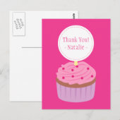 Carte Postale Merci, joli cupcake rose (Devant / Derrière)