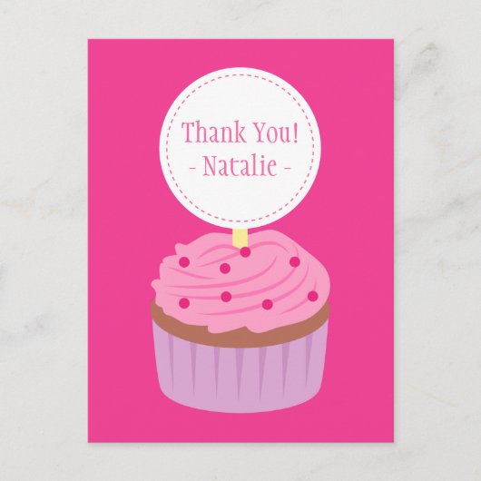 Carte Postale Merci, joli cupcake rose (Devant)