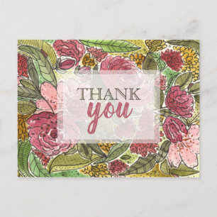 Carte Postale Merci Jolie Aquarelle Florale Rose