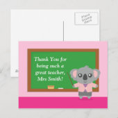 Carte Postale Merci, Koala, Remerciements aux Enseignants (Devant / Derrière)