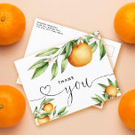 Carte Postale Merci Lettré à la main de la branche Oranges<br><div class="desc">Merci à vos invités d'être venus à votre occasion,  qu'il s'agisse d'un baby shower ou d'un anniversaire. Ajoutez votre message au dos ou laissez-le vide et écrivez-le à la main à vos invités.</div>