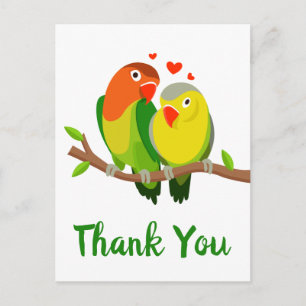 Carte Postale Merci Lovebird Vert & Jaune Oiseaux de Mariage