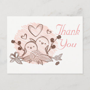 Carte Postale Merci Lovebirds Rose et Brown Mariage Love