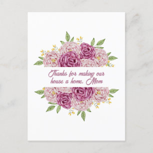 Carte Postale Merci, Maman : Pour avoir fait de notre maison un 