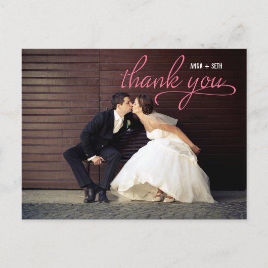 Carte postale Merci manuscrite - rose (Devant)