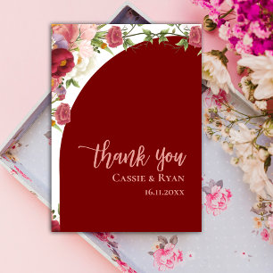Carte Postale Merci Mariage à arche romantique rouge Floral Peac