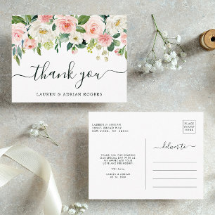 Carte Postale Merci Mariage à fleurs roses