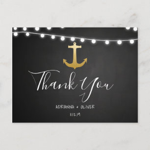 Carte Postale Merci Mariage Ancre Faux Gold Chalkboard