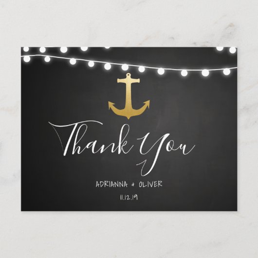 Carte Postale Merci Mariage Ancre Faux Gold Chalkboard (Devant)