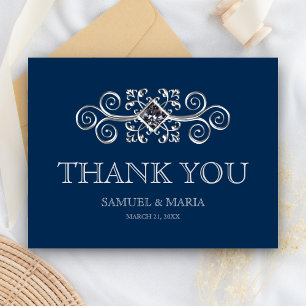 Carte Postale Merci Mariage bleu marine Argent
