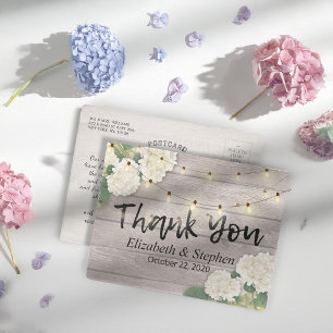 Carte Postale Merci mariage Bois rustique Lumières à cordes flor