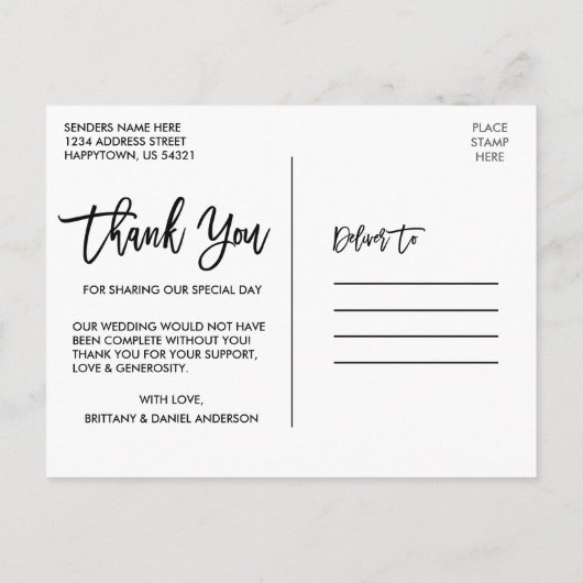 Carte Postale Merci Mariage céleste de script de brosse (Dos)