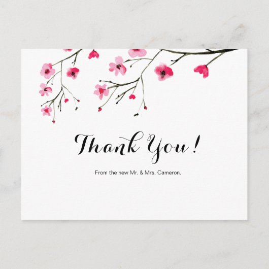 Carte Postale Merci Mariage chic couleur cerise fleur (Devant)