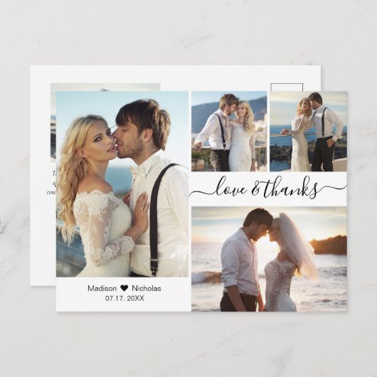 Carte Postale Merci Mariage Collage de script élégant pour budge (Devant / Derrière)