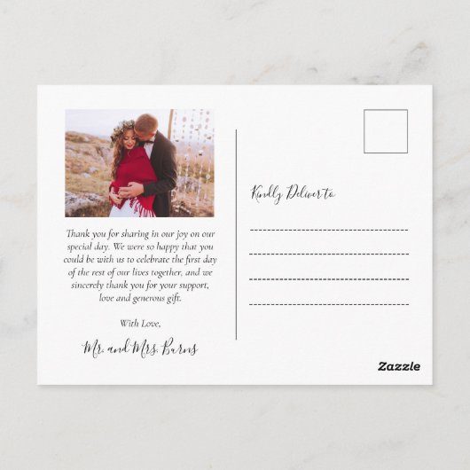 Carte Postale Merci Mariage Collage de script élégant pour budge (Dos)