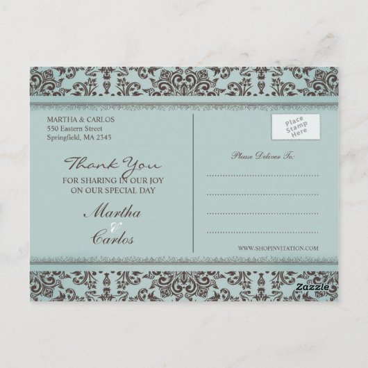 Carte postale Merci Mariage Damask (Dos)