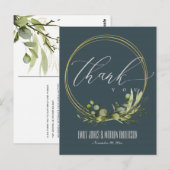 CARTE POSTALE MERCI MARIAGE DE COULEUR D'EAU EN FEUILLE GRIS (Devant / Derrière)