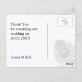 Carte Postale Merci mariage de paon bleu (Dos)