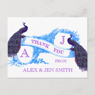 Carte Postale Merci Mariage de Peacock bleu violet