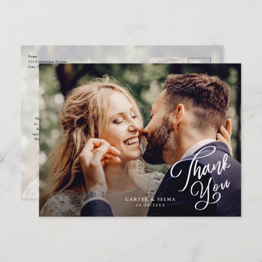 Carte Postale Merci Mariage de photo simple script (Devant / Derrière)