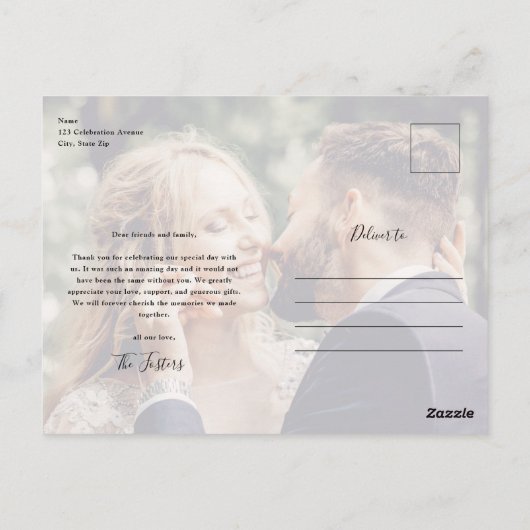 Carte Postale Merci Mariage de photo simple script (Dos)