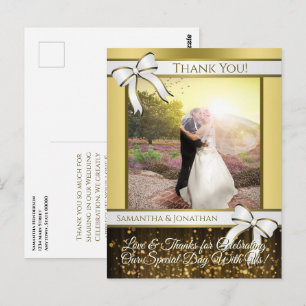 Carte postale Merci Mariage de ruban blanc et or