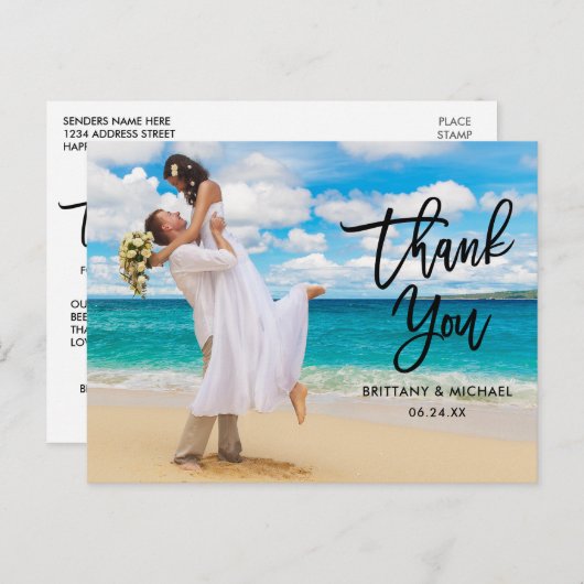 Carte Postale Merci Mariage de script de pinceau noir moderne (Devant / Derrière)