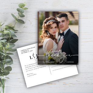 Carte Postale Merci Mariage de script photo Monogramme