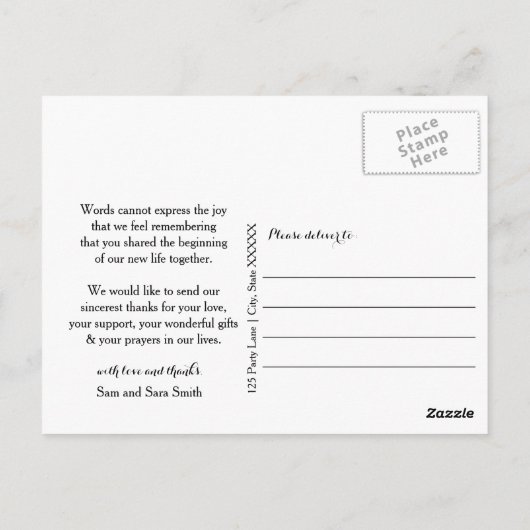 Carte postale Merci, Mariage de script simple (Dos)