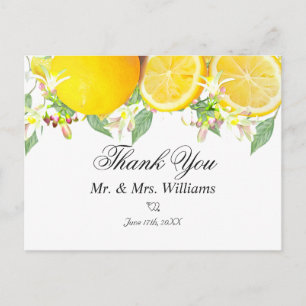 Carte Postale Merci Mariage d'été moderne Lemon Boho