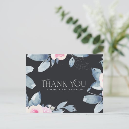 CARTE POSTALE MERCI MARIAGE EN COULEUR D'EAU ROSE NOIRE BLEU (Debout devant)