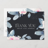 CARTE POSTALE MERCI MARIAGE EN COULEUR D'EAU ROSE NOIRE BLEU (Devant / Derrière)