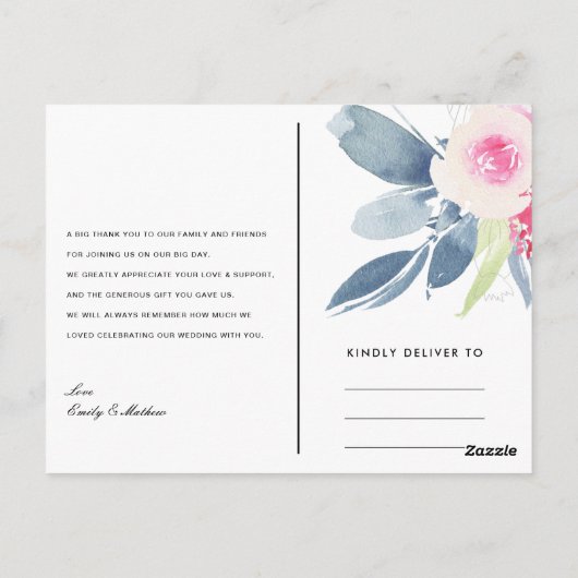 CARTE POSTALE MERCI MARIAGE EN COULEUR D'EAU ROSE NOIRE BLEU (Dos)