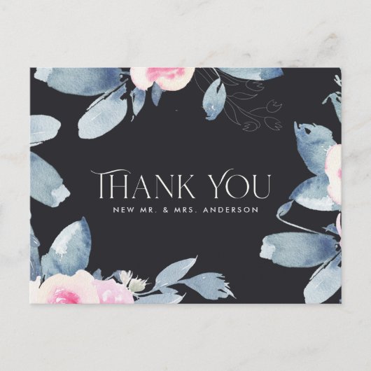 CARTE POSTALE MERCI MARIAGE EN COULEUR D'EAU ROSE NOIRE BLEU (Devant)