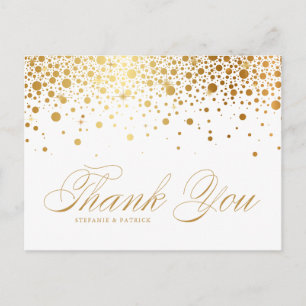 Carte Postale Merci Mariage Faux Gold Foil Confetti