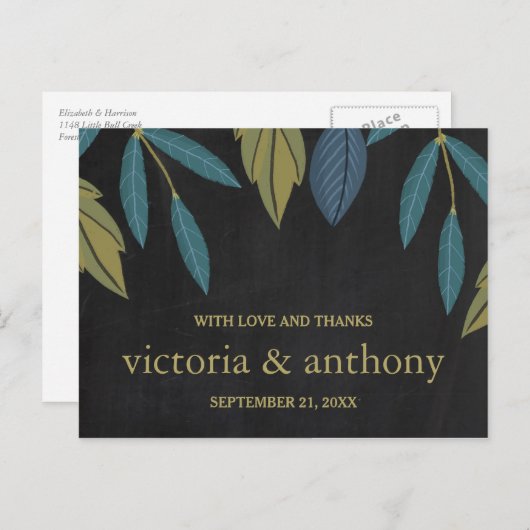 Carte Postale Merci Mariage feuille tableau noir (Devant / Derrière)