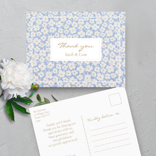 Carte Postale Merci Mariage Floral Blanc et Bleu