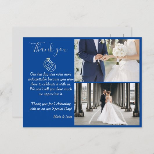 Carte Postale Merci Mariage Mariage bleu et argent (Devant / Derrière)