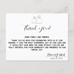 Carte Postale Merci Mariage minimaliste, élégant et simple