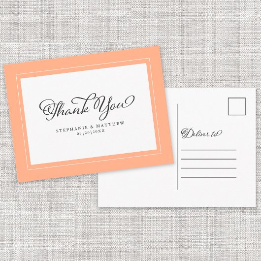 Carte Postale Merci Mariage Moderne Calligraphie Chic Peach