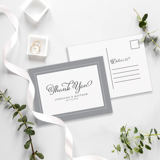 Carte Postale Merci Mariage Moderne Calligraphie Gris Design