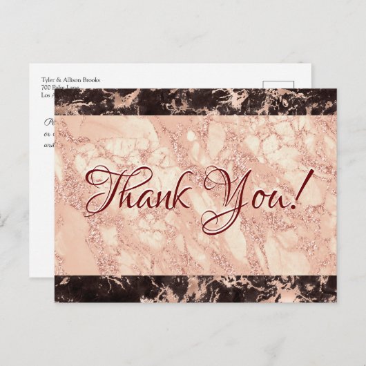 Carte Postale Merci mariage, Noir & Rose en or, Message (Devant / Derrière)