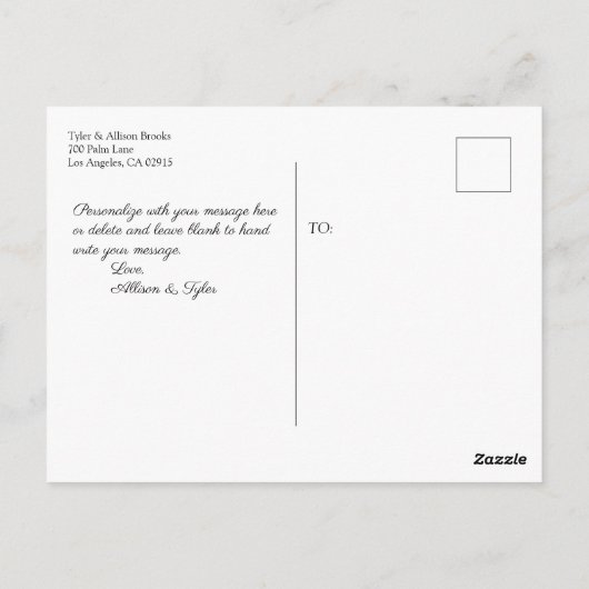 Carte Postale Merci mariage, Noir & Rose en or, Message (Dos)